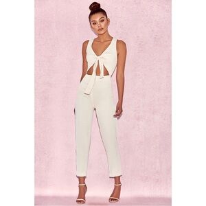 House of CB Goya Cream Tie Front Tapered Leg Jumpsuit Size XS
